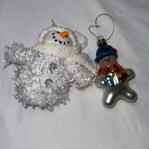 VINTAGE BLOWN GLASS SNOWMAN ORNAMENT With A Fuzzy Snowman Ornament